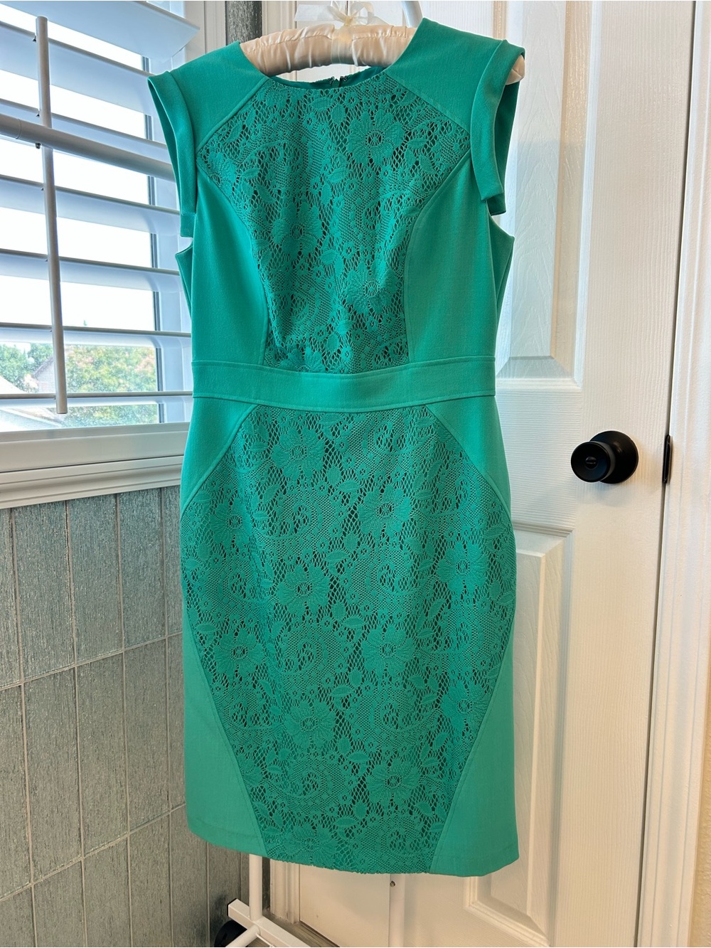 Adrianna Papell Emerald Lace-Panel Sheath Dress
